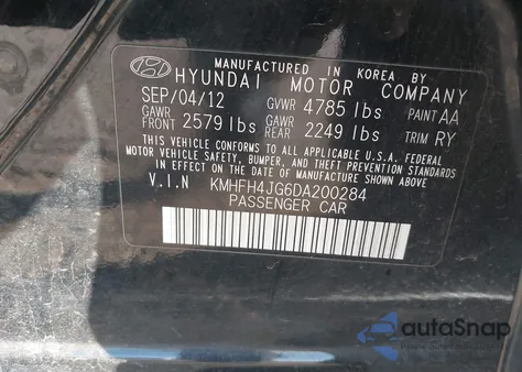 2013 Hyundai Azera из США, поврежденный, VIN KMHFH4JG6DA200284